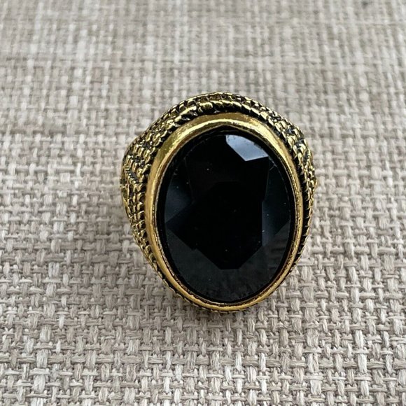 Fashion Men Rings Black Crystal Gold Tone Fancy Ring Jewelry Unisex Size 8 - Picture 8 of 11